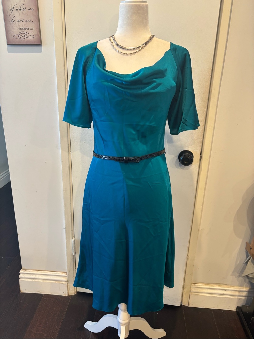 Ann Taylor Teal Satin Cowl Neck Midi Dress